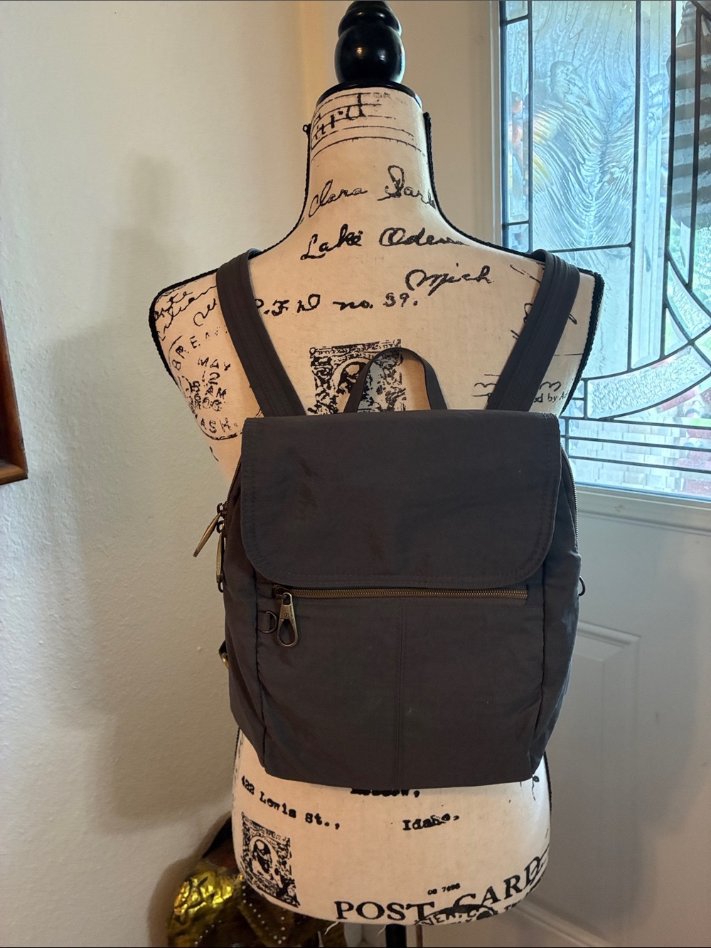 Womens- Dark Gray Canvas Backpack -Travelon